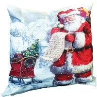Christmas Santa with Sleigh Design Cushion - Multi, Linen