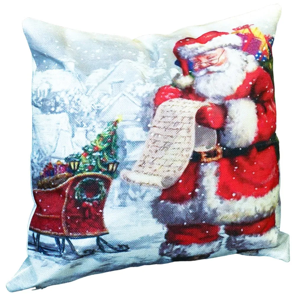 Christmas Santa with Sleigh Design Cushion - Multi, Linen
