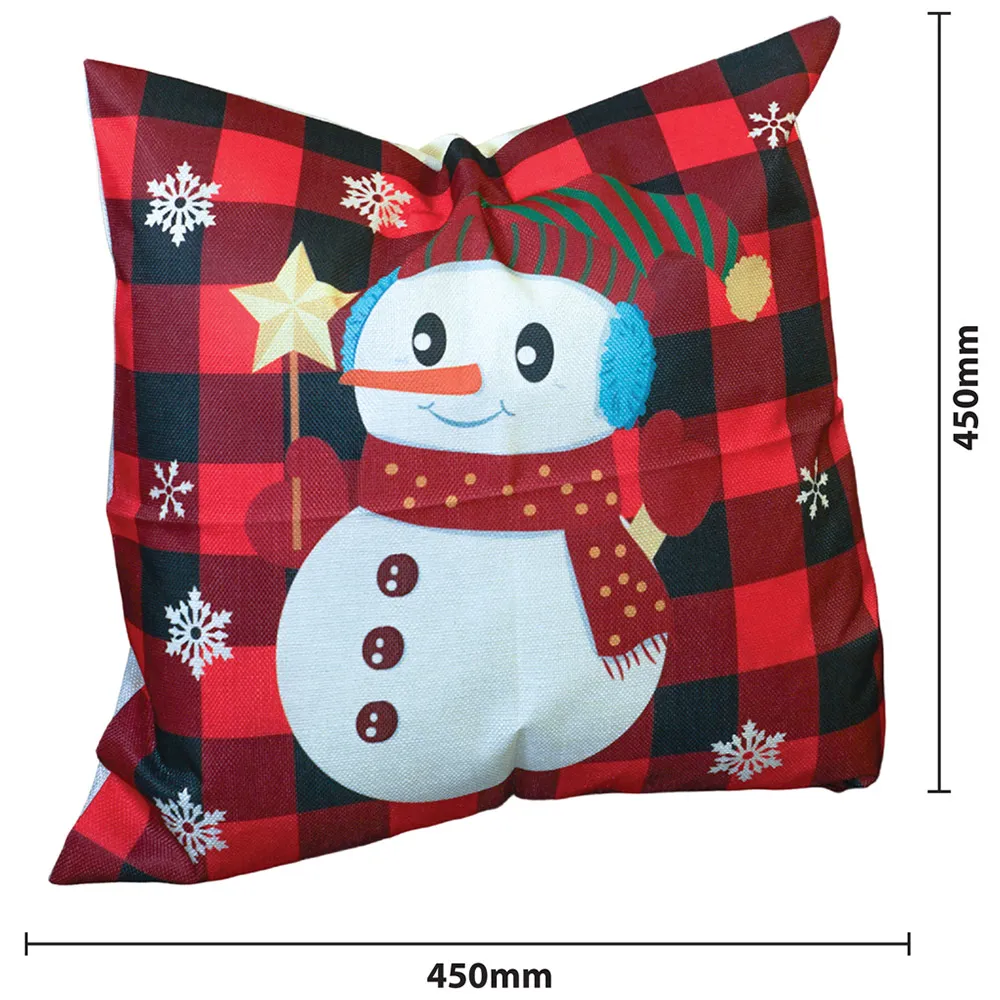 Christmas-Themed Red Check Snowman Cushion - Multi
