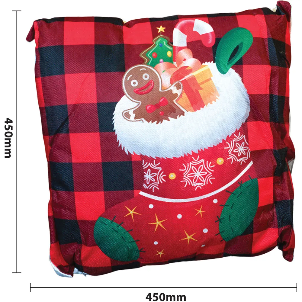 Christmas-Themed Red Check Stocking Cushion - Multi