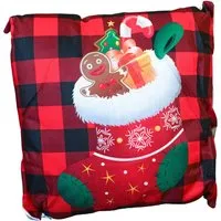 Christmas-Themed Red Check Stocking Cushion - Multi
