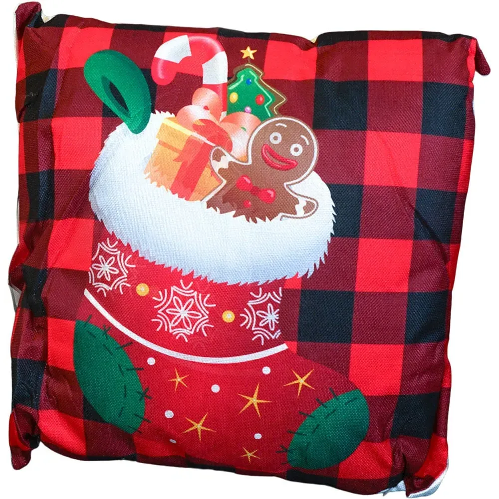 Christmas-Themed Red Check Stocking Cushion - Multi image