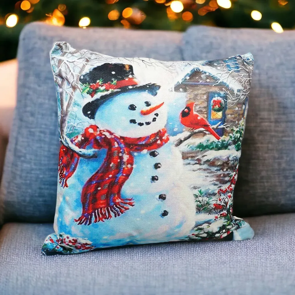Christmas-Themed Snowman Outside House Cushion - Multi