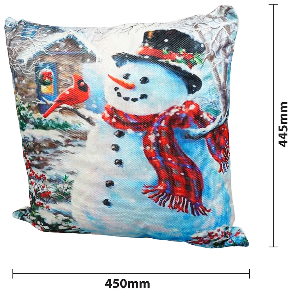 Christmas-Themed Snowman Outside House Cushion - Multi