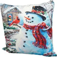 Christmas-Themed Snowman Outside House Cushion - Multi