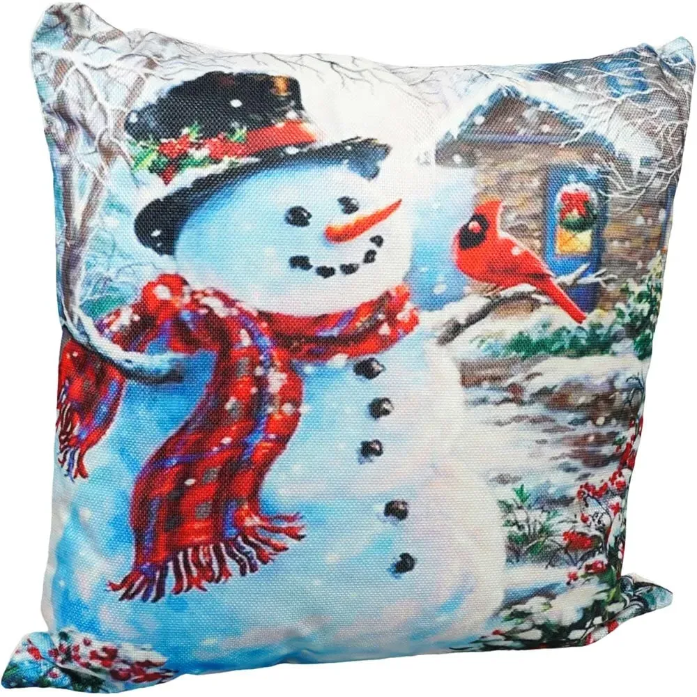 Christmas-Themed Snowman Outside House Cushion - Multi image