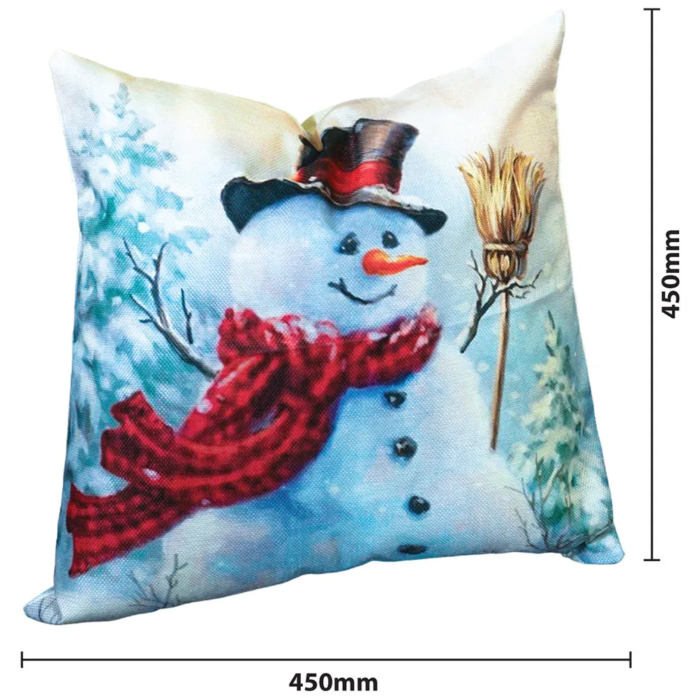 Snowman with Brush Christmas Cushion - Multi, Linen