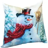 Snowman with Brush Christmas Cushion - Multi, Linen
