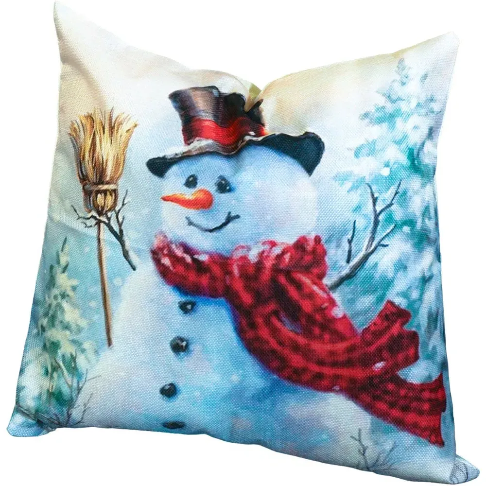 Snowman with Brush Christmas Cushion - Multi, Linen image