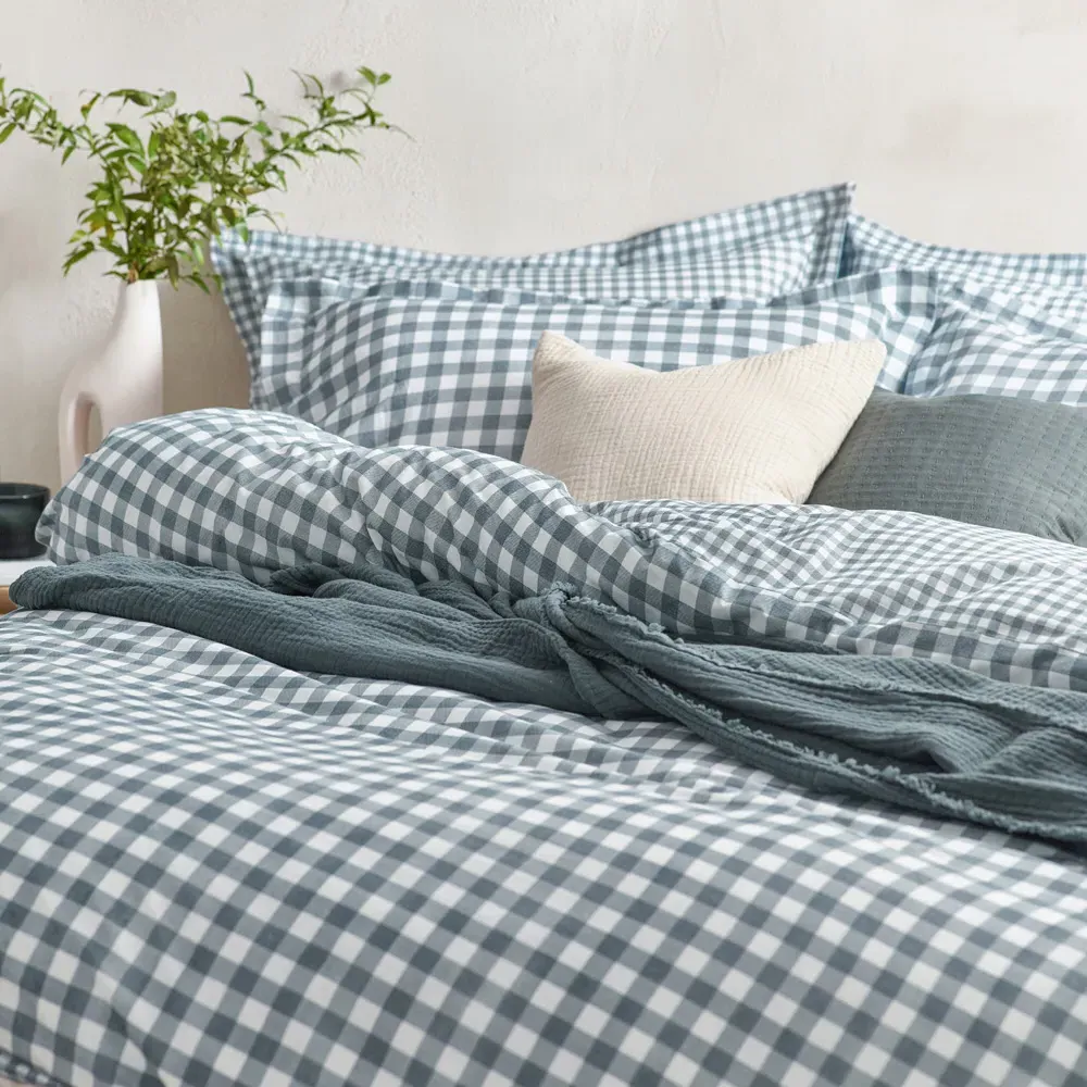 Barton King Size Duvet Cover Set - Blue, Cotton