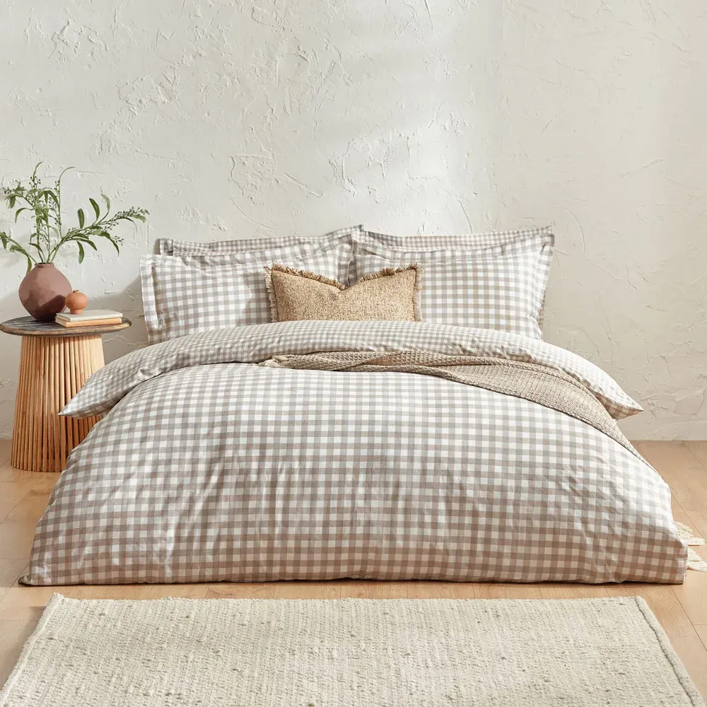 Barton King Size Duvet Cover Set - Brown, Cotton
