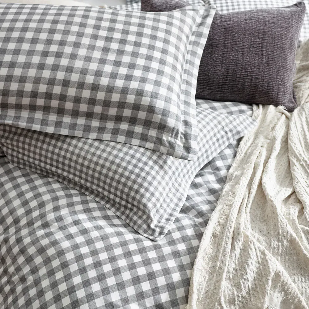 Barton King Size Duvet Cover Set - Grey, Cotton