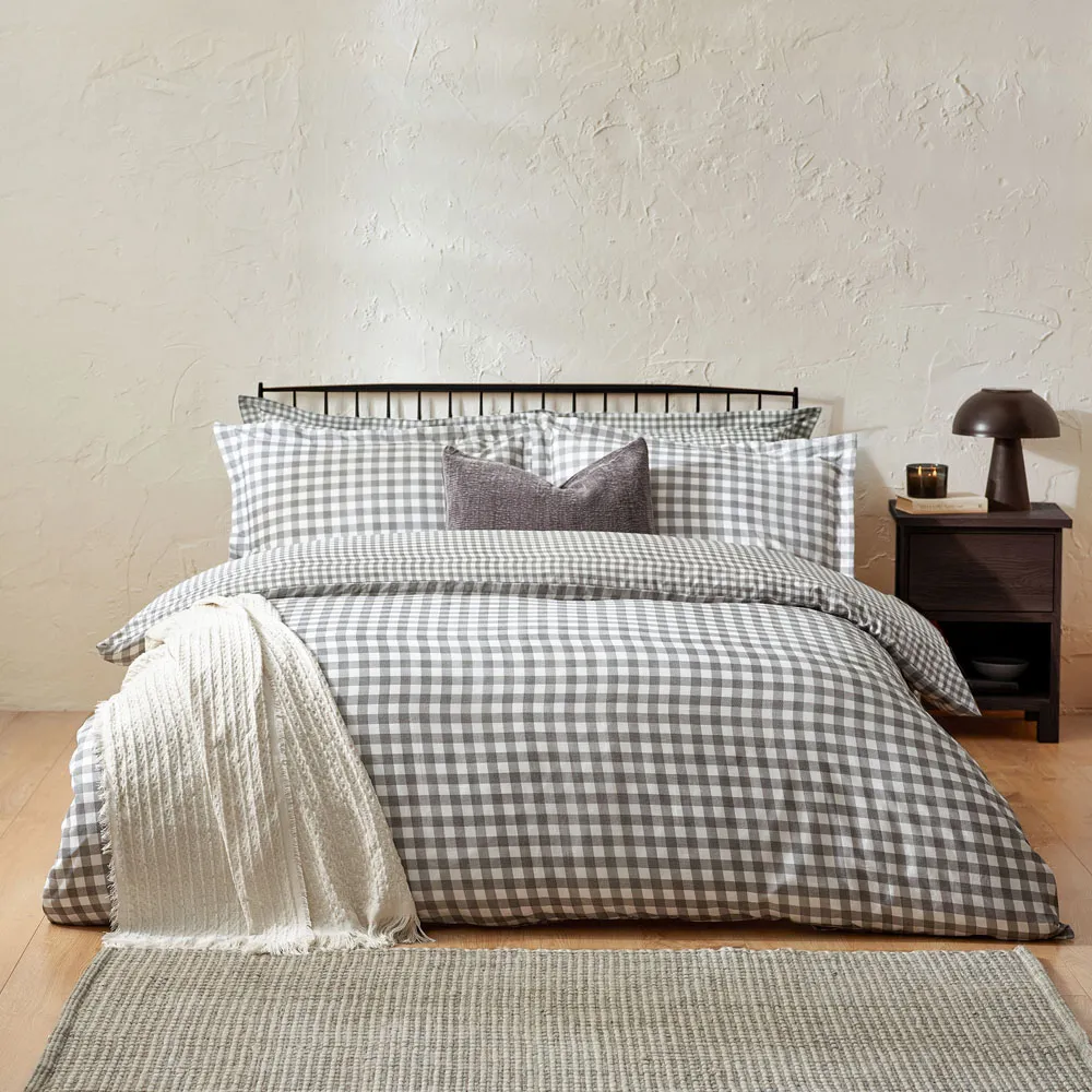 Barton King Size Duvet Cover Set - Grey, Cotton