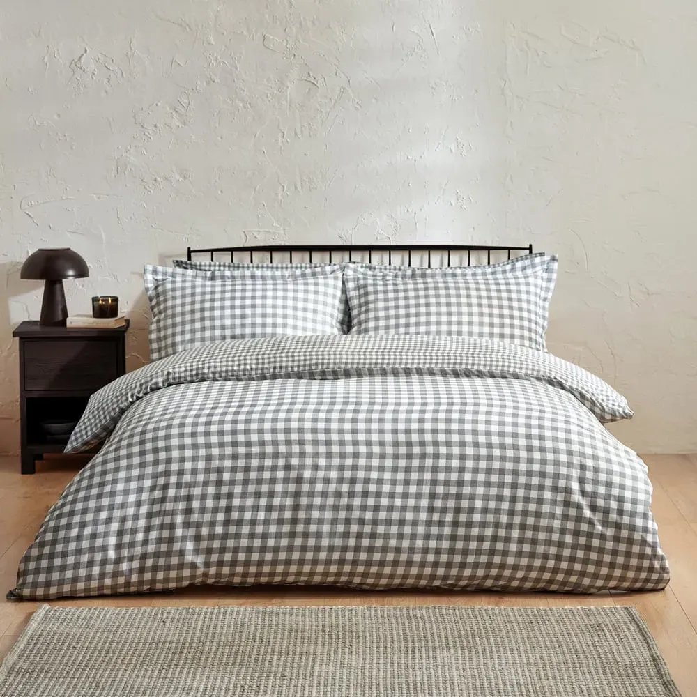 Barton King Size Duvet Cover Set - Grey, Cotton