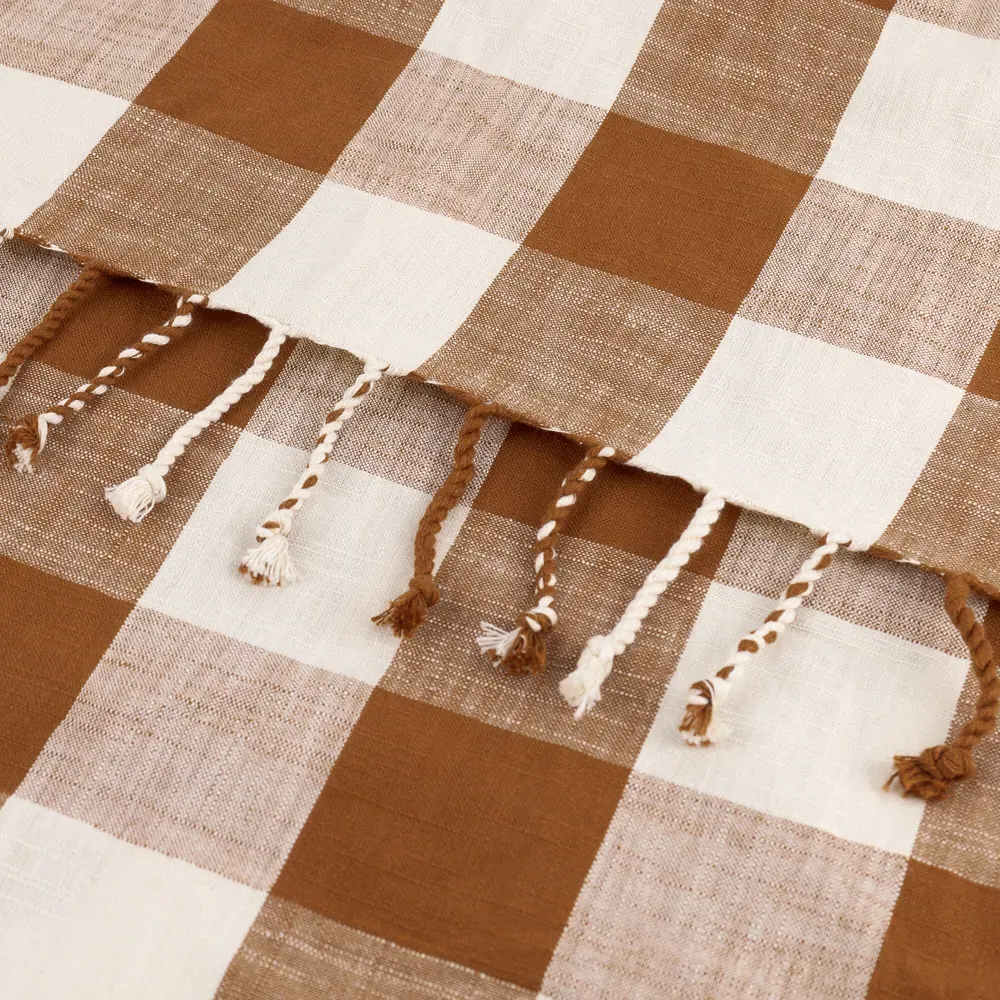 Chesil Check Tasselled Cotton Throw - Orange