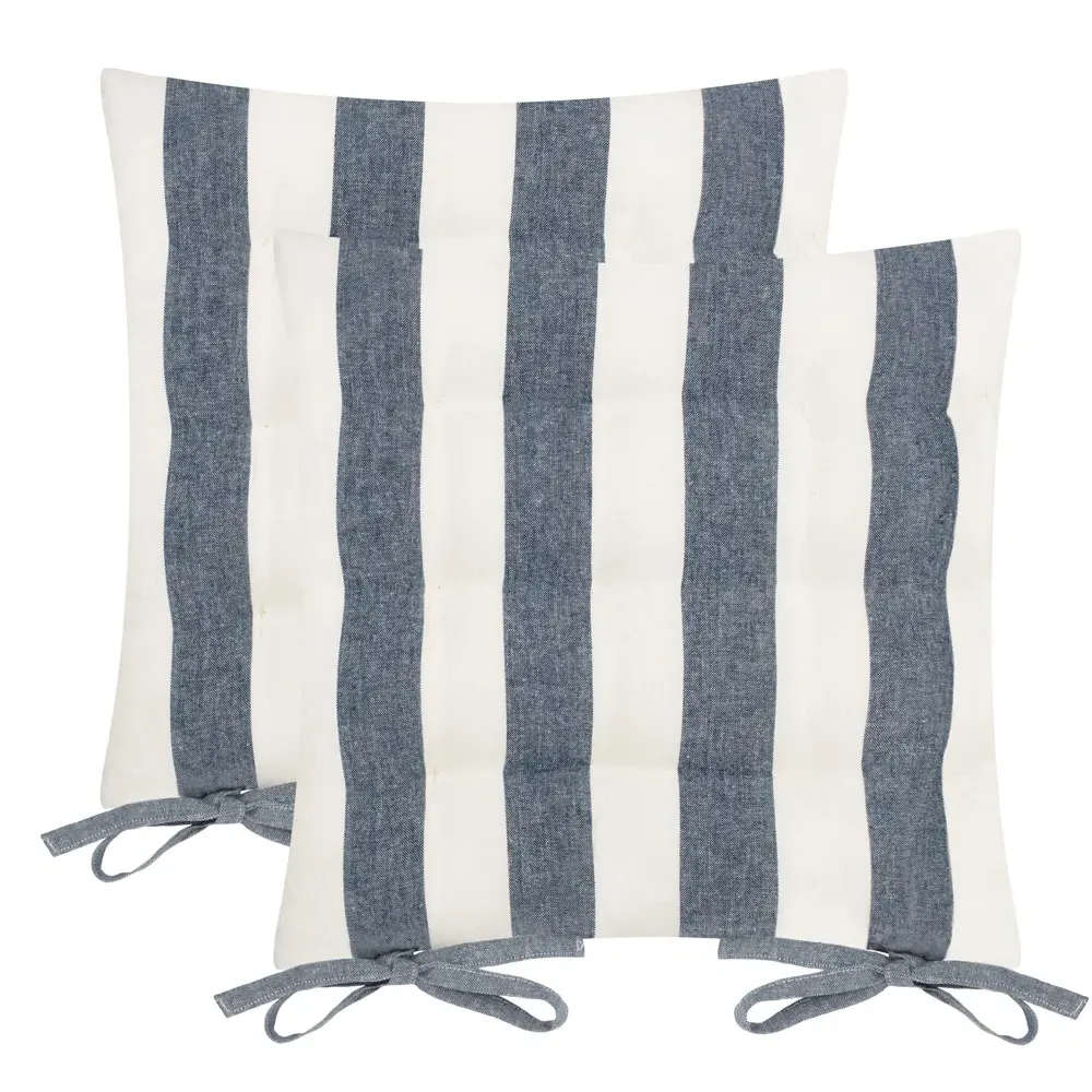 Hayle Striped Cotton Seat Pad 2 Pack - Blue