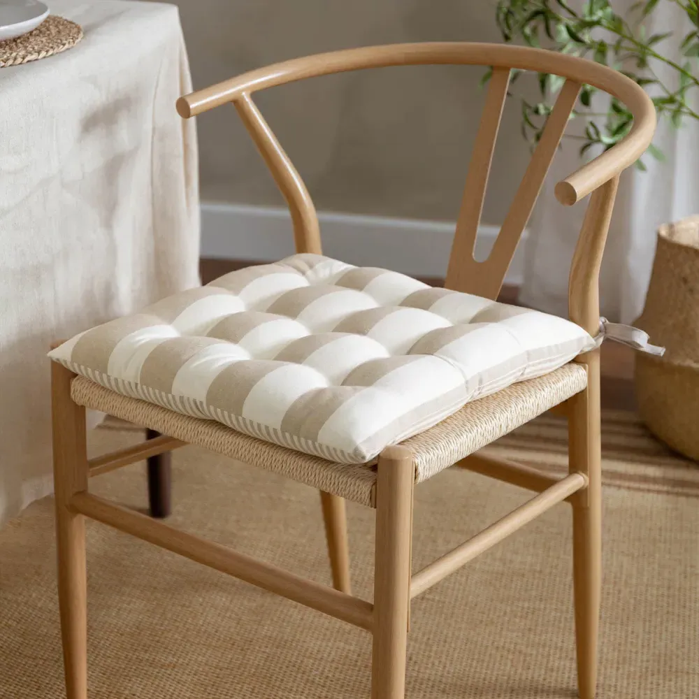 Hayle Striped Cotton Seat Pad 2 Pack - Cream