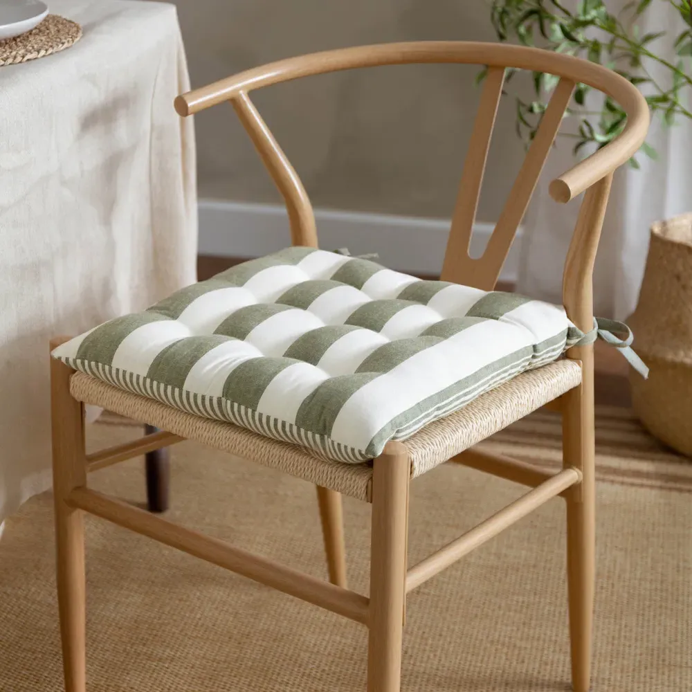 Hayle Striped Cotton Seat Pad 2 Pack - Green