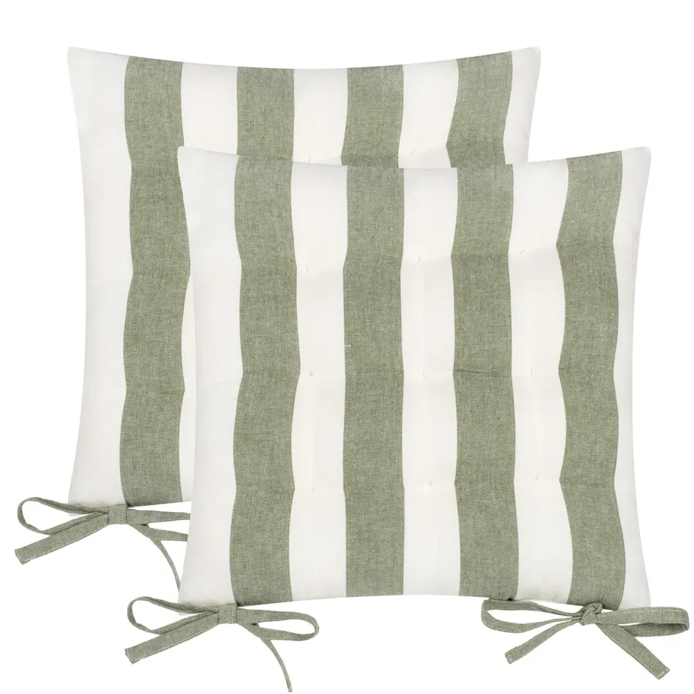 Hayle Striped Cotton Seat Pad 2 Pack - Green