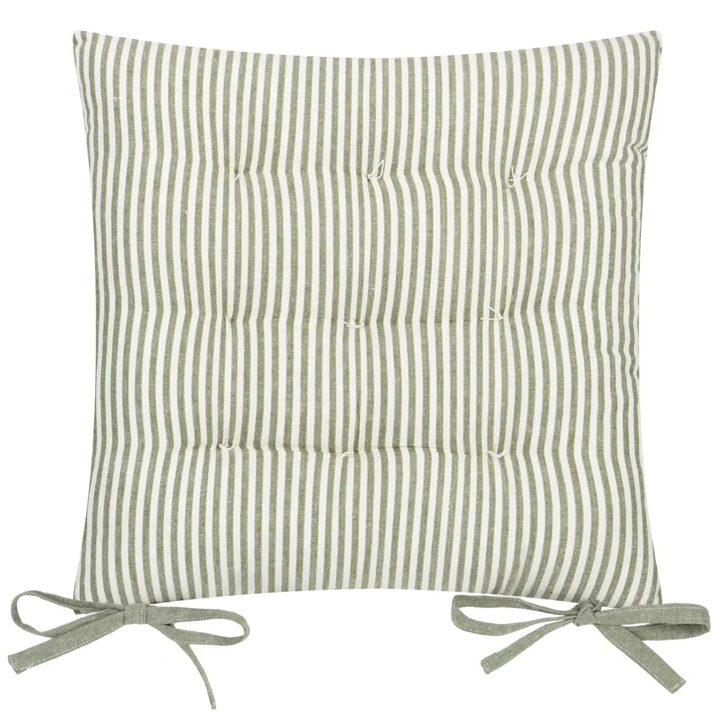 Hayle Striped Cotton Seat Pad 2 Pack - Green