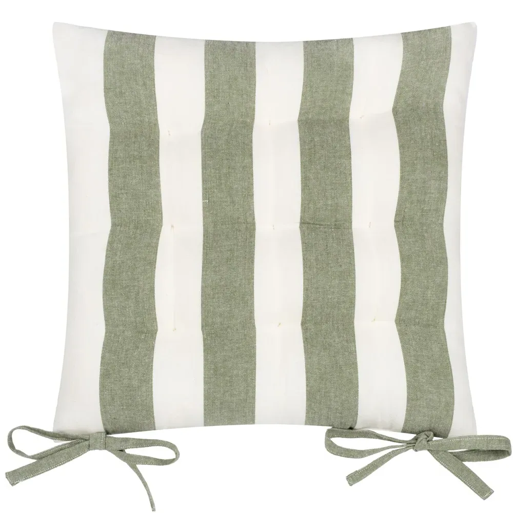 Hayle Striped Cotton Seat Pad 2 Pack - Green