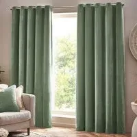 Heavy Chenille Velvet Eyelet Curtains - Green