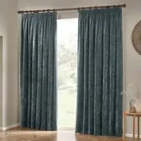 Heavy Chenille Velvet Pencil Pleat Curtains - Blue