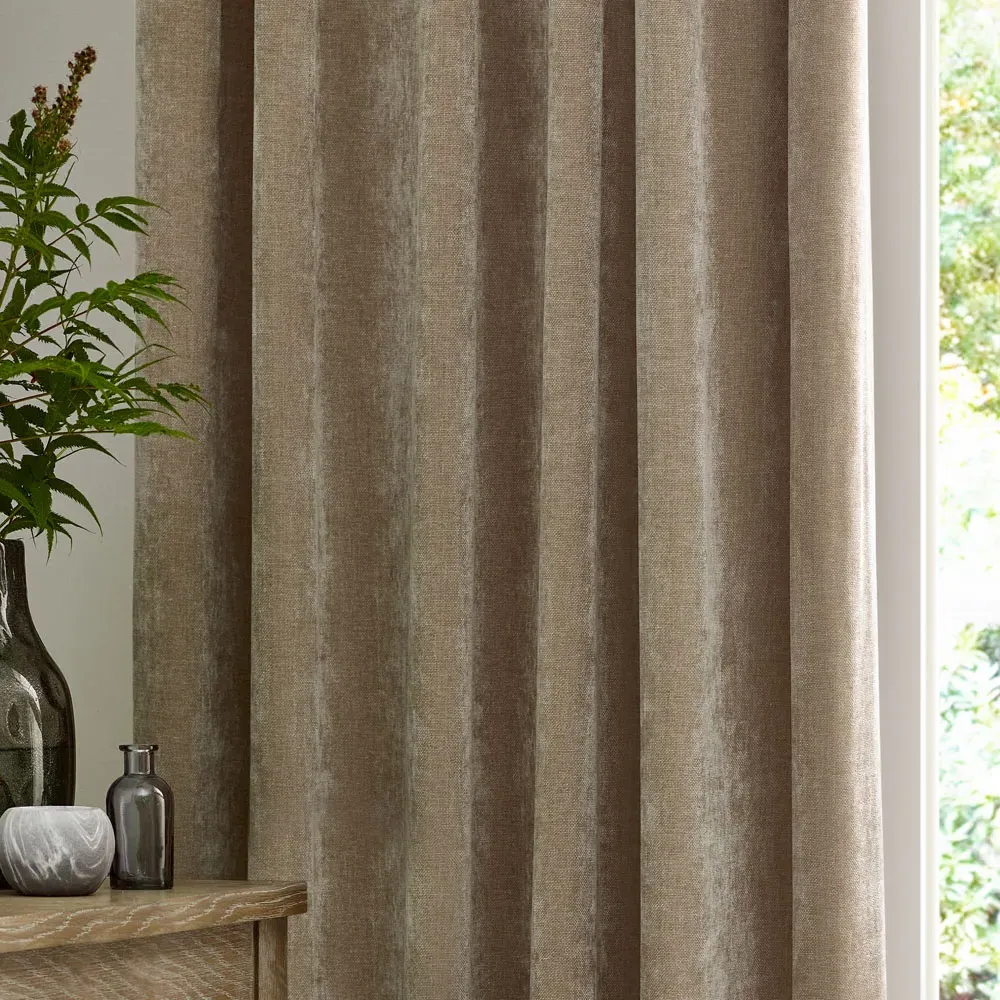 Heavy Chenille Velvet Pencil Pleat Curtains - Brown