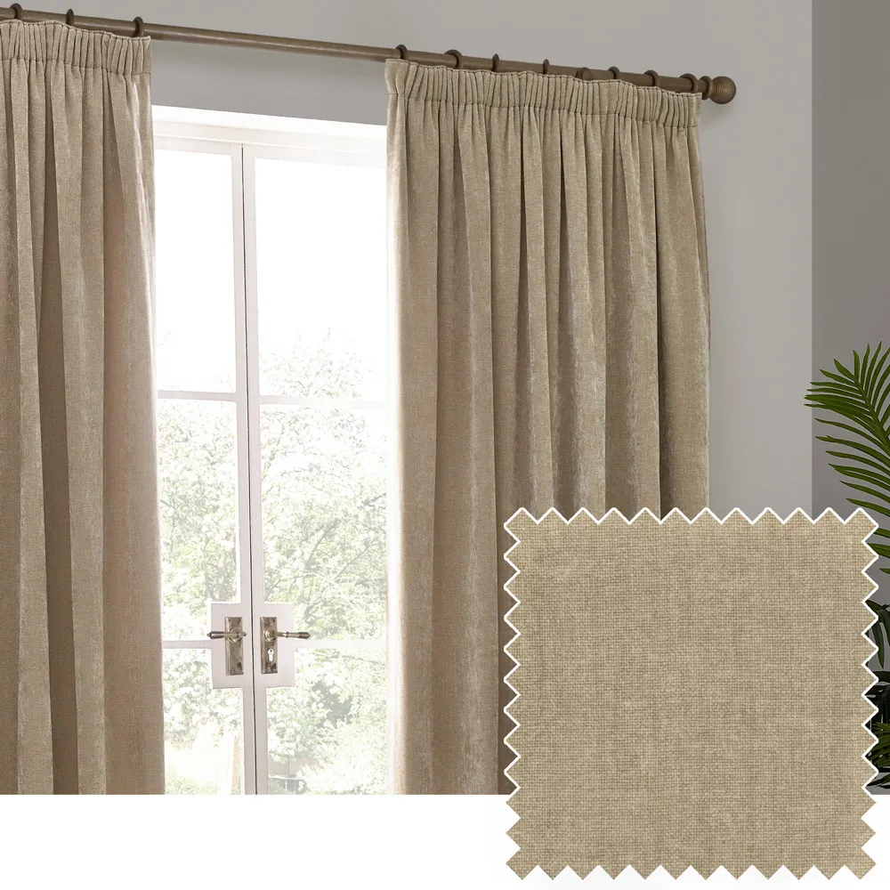 Heavy Chenille Velvet Pencil Pleat Curtains - Brown