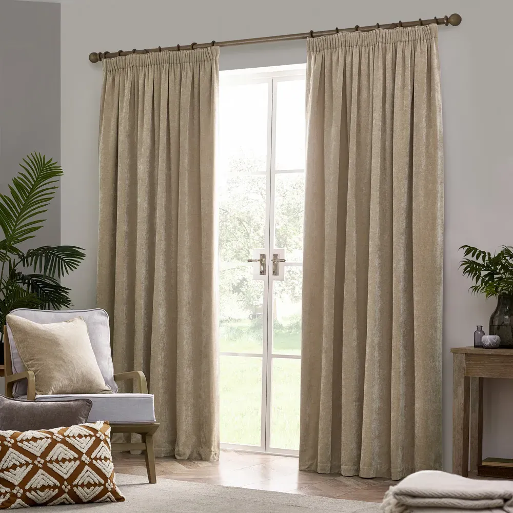 Heavy Chenille Velvet Pencil Pleat Curtains - Brown
