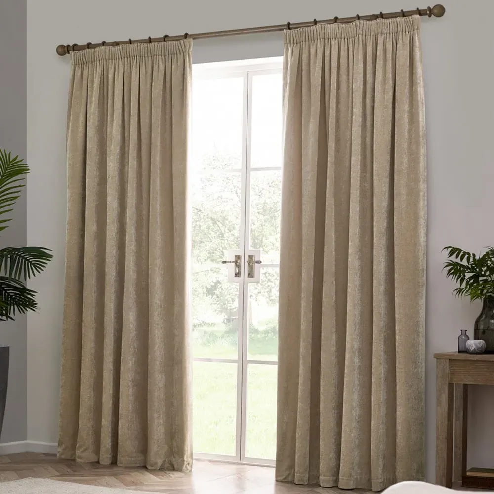 Heavy Chenille Velvet Pencil Pleat Curtains - Brown