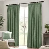 Heavy Chenille Velvet Pencil Pleat Curtains - Green