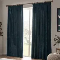 Heavy Chenille Velvet Pencil Pleat Curtains - Navy