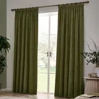 Heavy Chenille Velvet Pencil Pleat Curtains - Olive