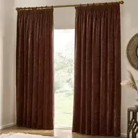 Heavy Nutmeg Chenille Velvet Pencil Pleat Curtains - Red