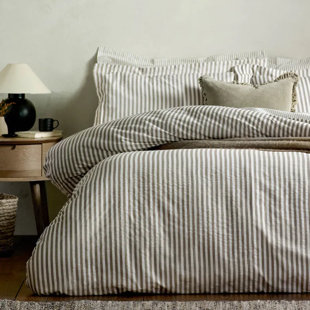 Hebden Double Melange Stripe Duvet Set - Brown, Cotton