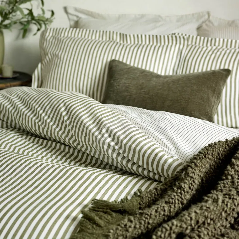 Hebden Double Melange Stripe Duvet Set - Green, Cotton
