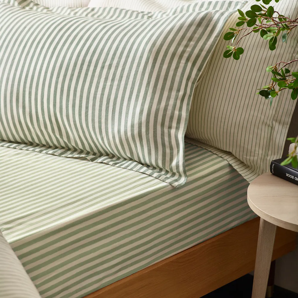 Hebden Double Melange Stripe Duvet Set - Green, Cotton