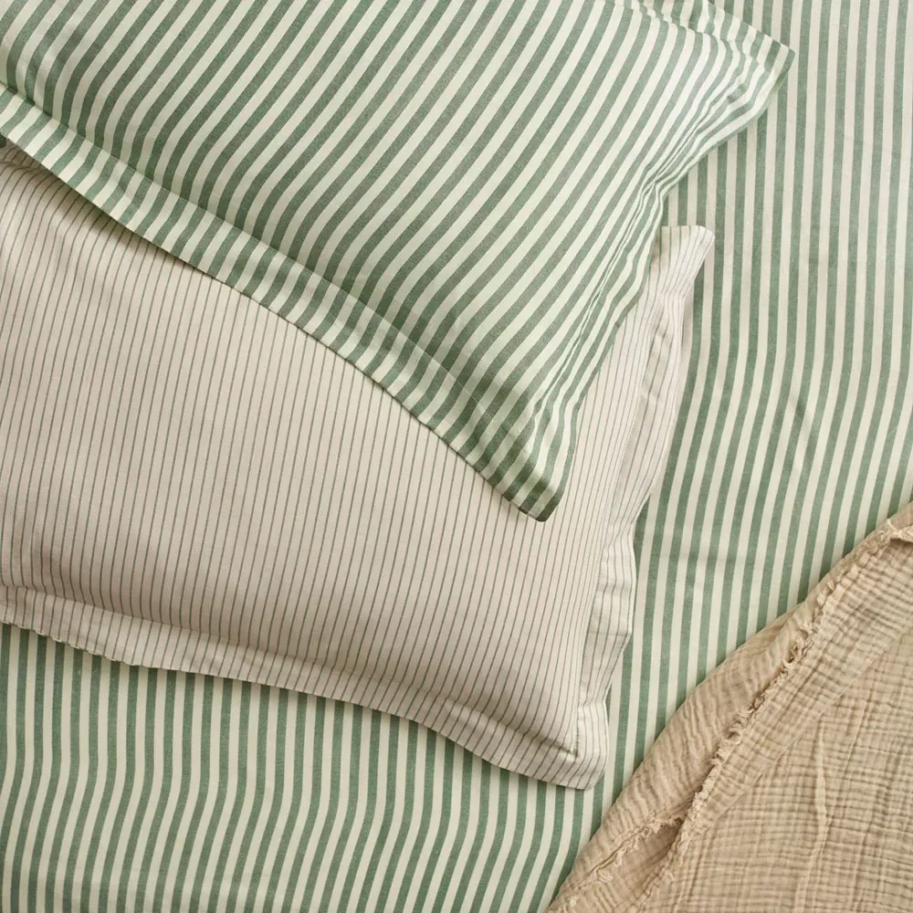 Hebden Double Melange Stripe Duvet Set - Green, Cotton