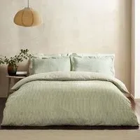 Hebden Double Melange Stripe Duvet Set - Green, Cotton
