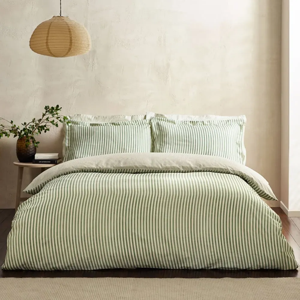 Hebden Double Melange Stripe Duvet Set - Green, Cotton