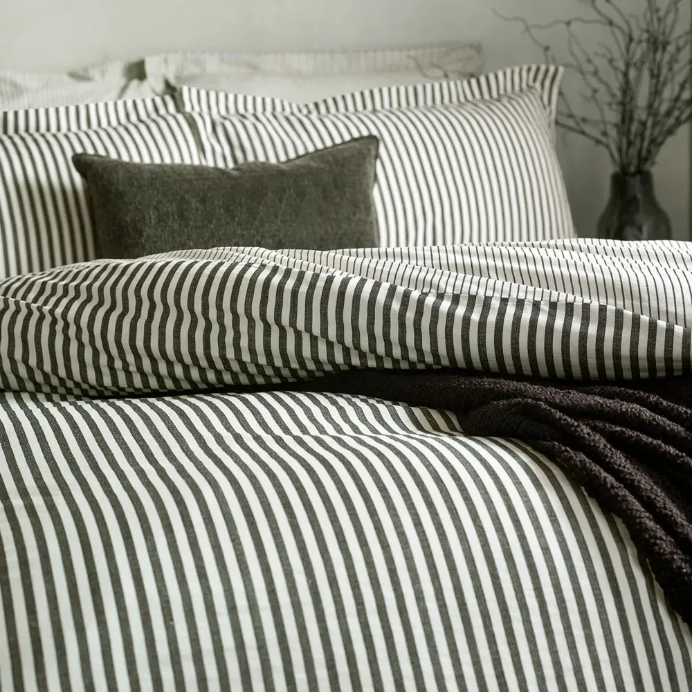 Hebden Single Melange Stripe Duvet Set - Black, Cotton