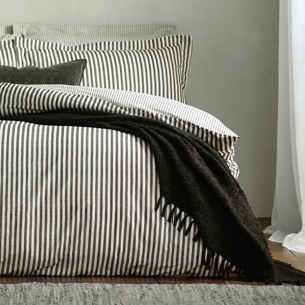 Hebden Single Melange Stripe Duvet Set - Black, Cotton
