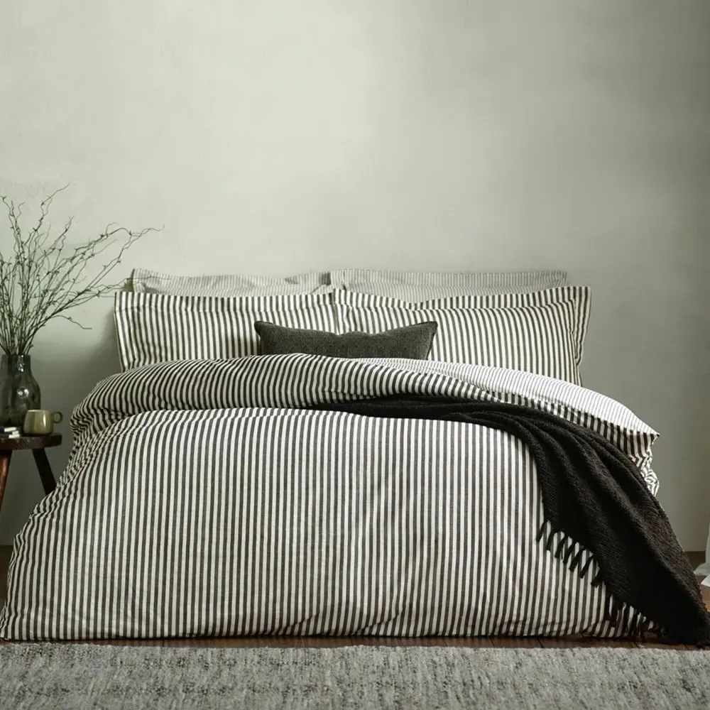 Hebden Single Melange Stripe Duvet Set - Black, Cotton image