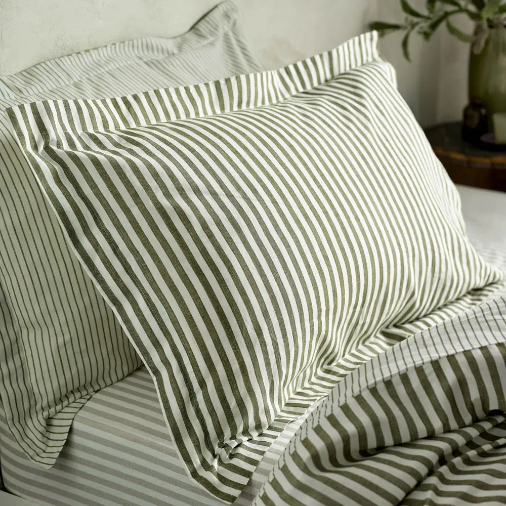 Hebden Single Melange Stripe Duvet Set - Green, Cotton