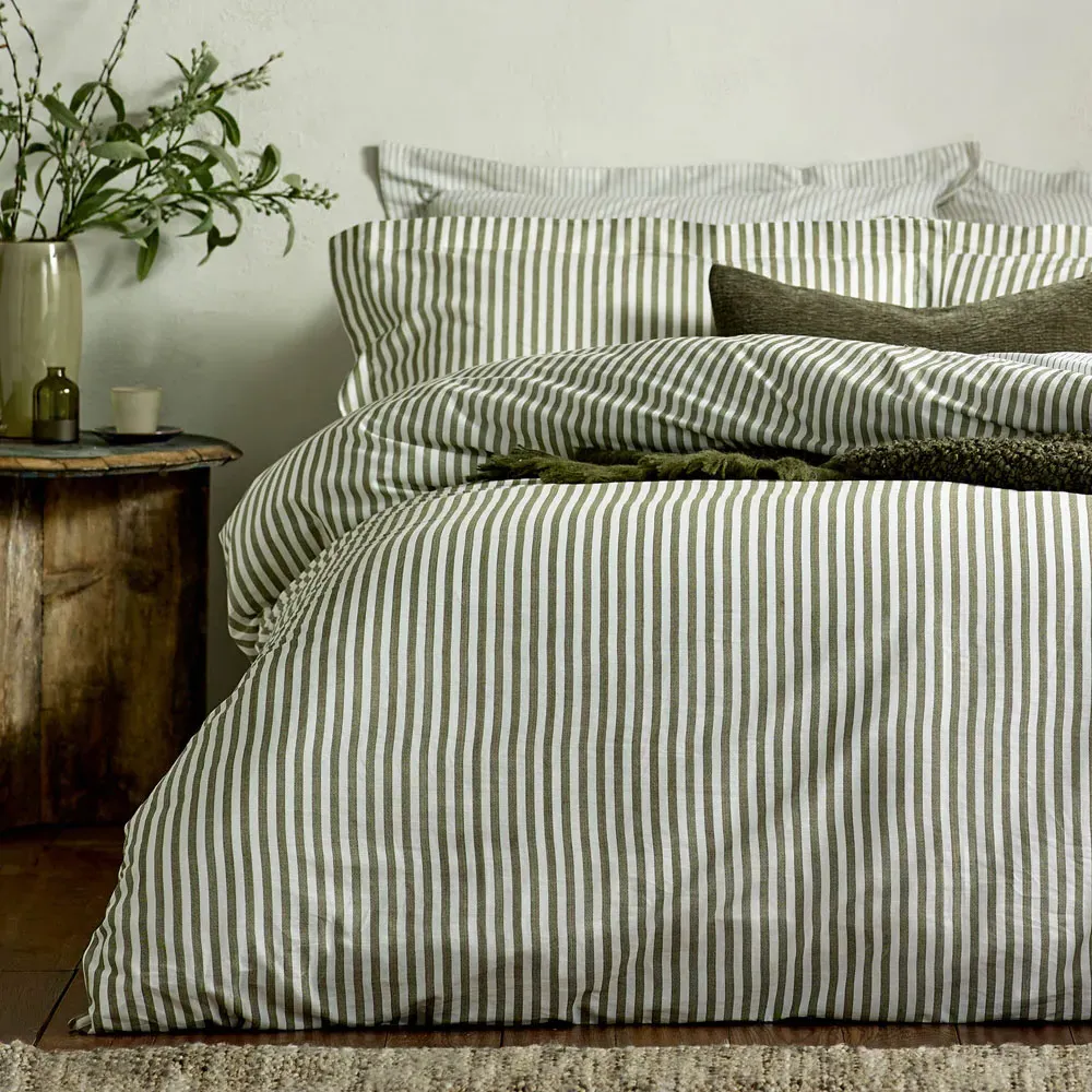 Hebden Single Melange Stripe Duvet Set - Green, Cotton