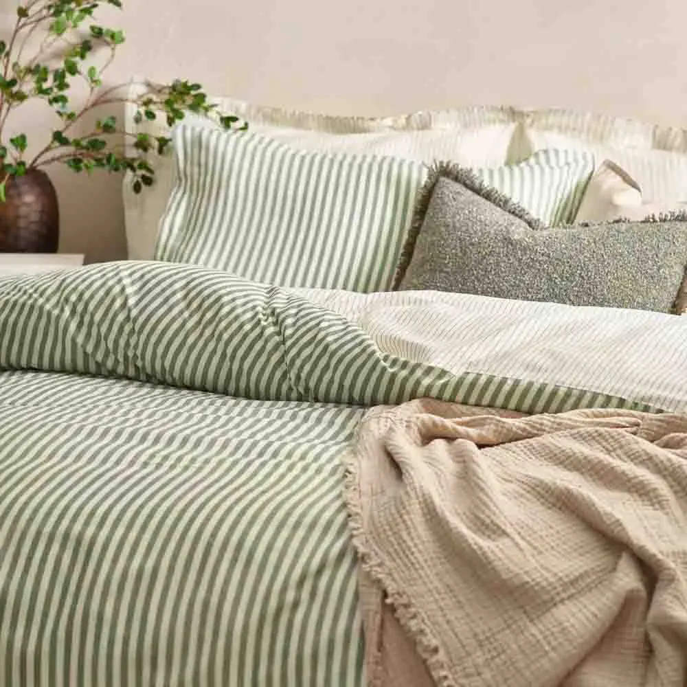 Hebden Single Melange Stripe Duvet Set - Green, Cotton