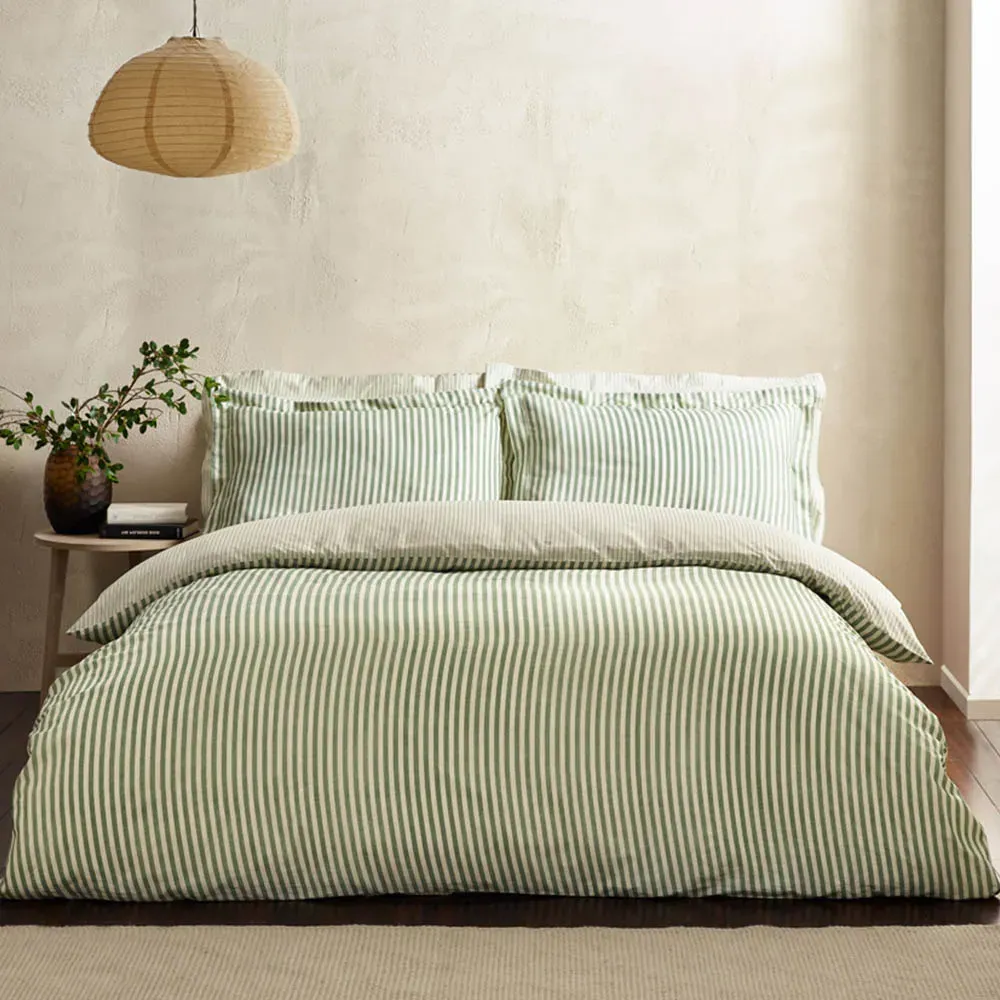 Hebden Single Melange Stripe Duvet Set - Green, Cotton