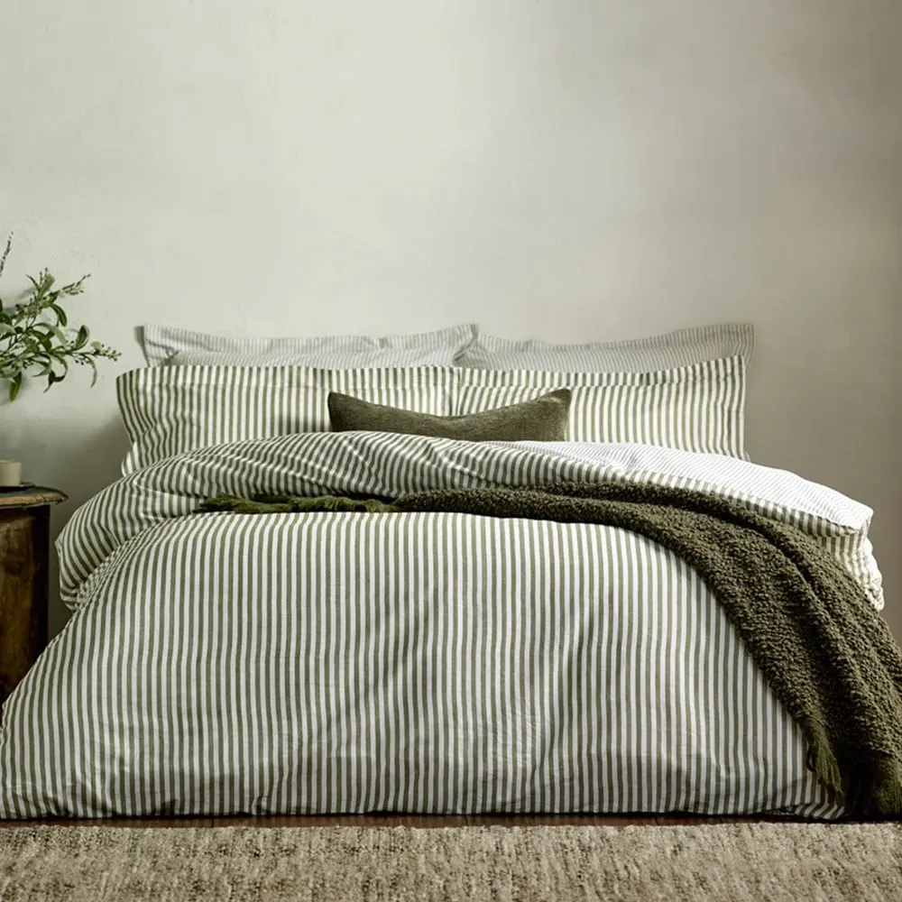 Hebden Single Melange Stripe Duvet Set - Green, Cotton