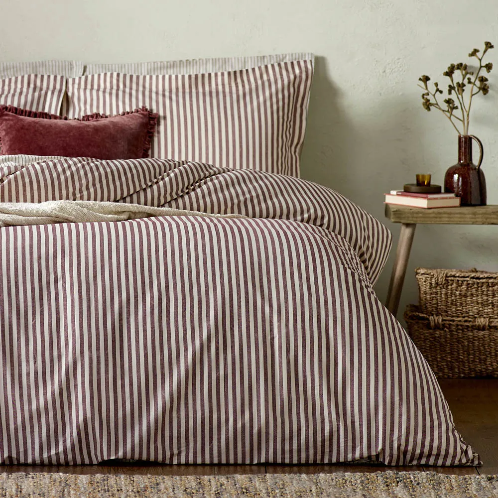 Hebden Single Melange Stripe Duvet Set - Red, Cotton